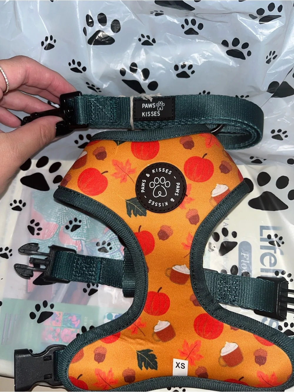 Teal/ Forest Green/ Orange double sided Winter/ Fall Dog Harness